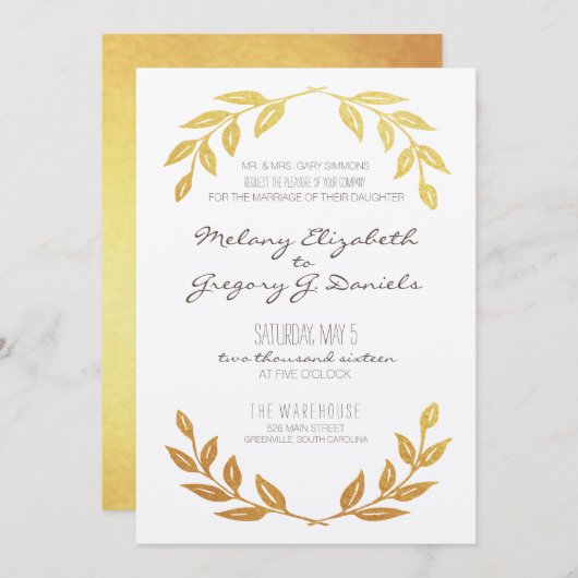 Laurel Wreath Gold Leaf Wedding Uitnodiging (Voorkant / Achterkant)