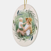 Laurel Wreath | Kerstmis met foto en onderschrift Keramisch Ornament (Links)