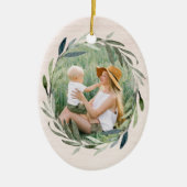Laurel Wreath | Kerstmis met foto en onderschrift Keramisch Ornament (Voorkant)