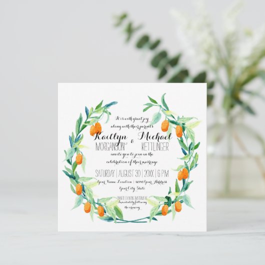 Laurel Wreath Kumquat Leaf Branch Modern Square Kaart (Staand voorkant)