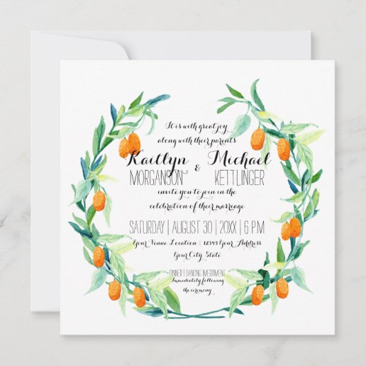 Laurel Wreath Kumquat Leaf Branch Modern Square Kaart (Voorkant)