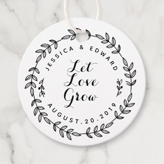 Laurel Wreath Laat Liefde Grow Bruiloft Ronde Bedankjes Labels (Voorkant)