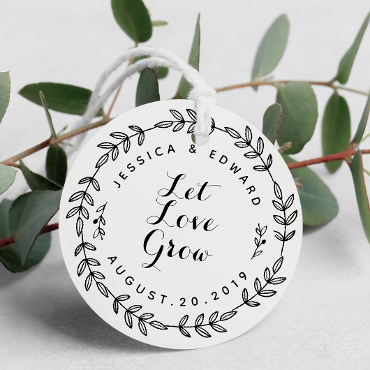 Laurel Wreath Laat Liefde Grow Bruiloft Ronde Bedankjes Labels
