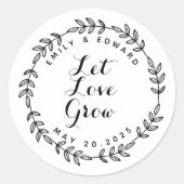 Laurel Wreath Let Love Grow Wedding Favor Ronde Sticker (Voorkant)