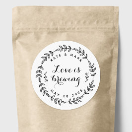 Laurel Wreath Love is Brewing Wedding Favor Ronde Sticker