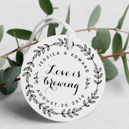 Laurel Wreath Love is Brewing Wedding Round Bedankjes Labels