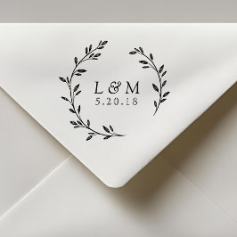 Laurel Wreath Monogram Bruiloft Save the Date Rubberstempel