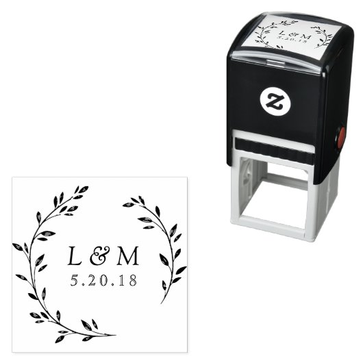 Laurel Wreath Monogram Bruiloft Save the Date Zelfinktende Stempel (In situ)