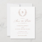 Laurel Wreath Monogram Crest Wedding Save the Date Kaart (Voorkant)