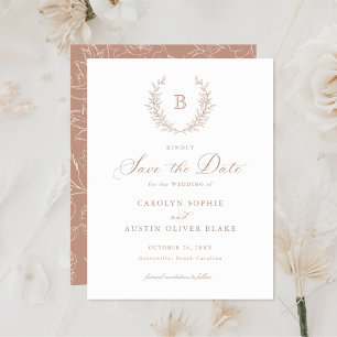 Laurel Wreath Monogram Crest Wedding Save the Date Kaart