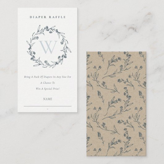 Laurel Wreath Monogram Diaper Baby shower Raffle Informatiekaartje (Voorkant / Achterkant)