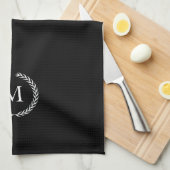 Laurel Wreath Monogram Kitchen handdoek zwart (Quarter Fold)
