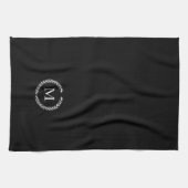 Laurel Wreath Monogram Kitchen handdoek zwart (Horizontaal)
