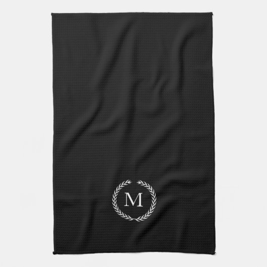 Laurel Wreath Monogram Kitchen handdoek zwart (Verticaal)