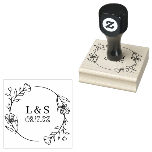 Laurel Wreath Monogram Opslaan van de datum Rubberstempel (Gestempeld)