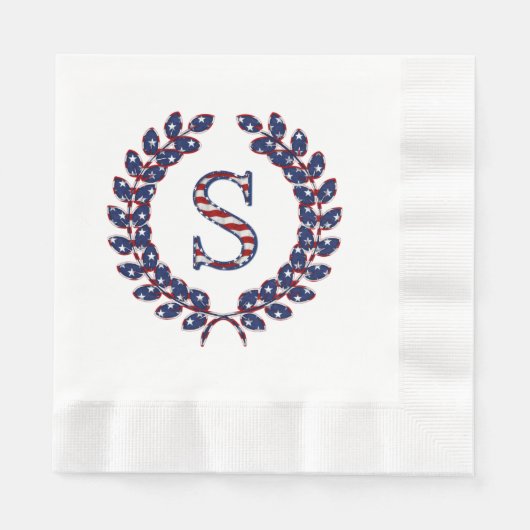 Laurel Wreath Monogram S Stars en Stripes USA Servet (Voorkant)