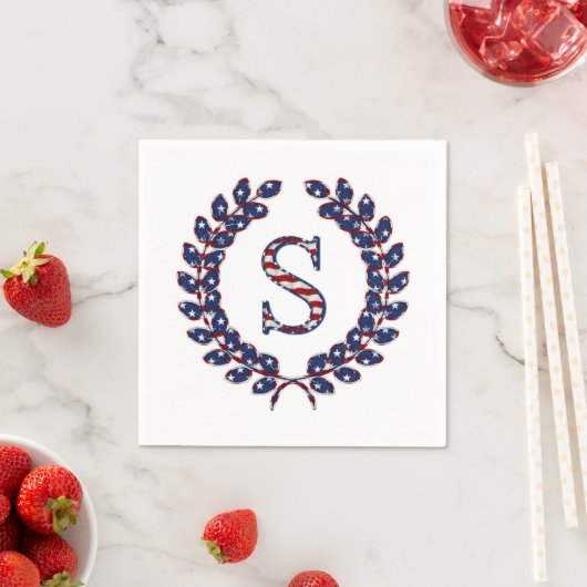 Laurel Wreath Monogram S Stars en Stripes USA Servet (Insitu)