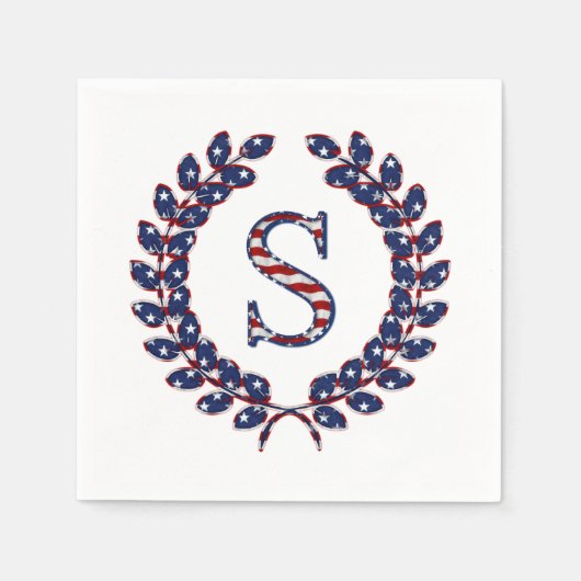 Laurel Wreath Monogram S Stars en Stripes USA Servet (Voorkant)
