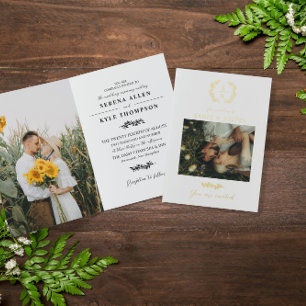 Laurel Wreath Monogram Typografie QR Code Wedding Folie Wenskaart