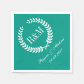 Laurel Wreath Monogram Wedding Napkin Blauwgroen B Servet (Voorkant)