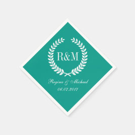 Laurel Wreath Monogram Wedding Napkin Blauwgroen B Servet