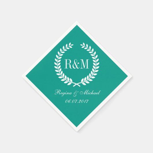 Laurel Wreath Monogram Wedding Napkin Blauwgroen B Servet (Hoek)