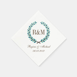 Laurel Wreath Monogram Wedding Napkin Blue White Servet