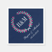Laurel Wreath Monogram Wedding Napkin Navy Blue Servetten (Voorkant)
