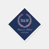 Laurel Wreath Monogram Wedding Napkin Navy Blue Servetten (Hoek)