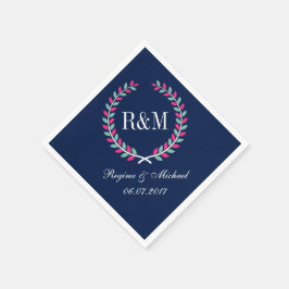 Laurel Wreath Monogram Wedding Napkin Navy Blue Servetten