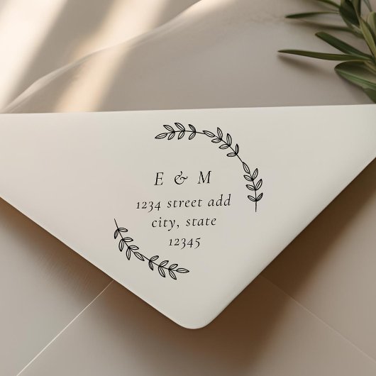 Laurel Wreath Monogram Wedding Round Address Rubberstempel