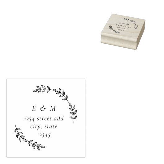 Laurel Wreath Monogram Wedding Round Address Rubberstempel (Gestempeld)