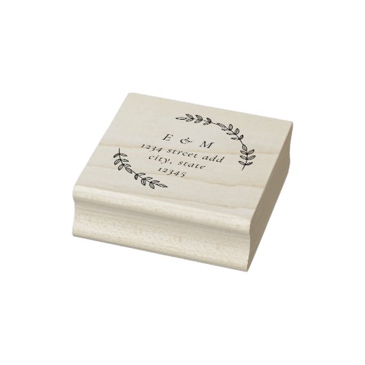 Laurel Wreath Monogram Wedding Round Address Rubberstempel (Stempel)