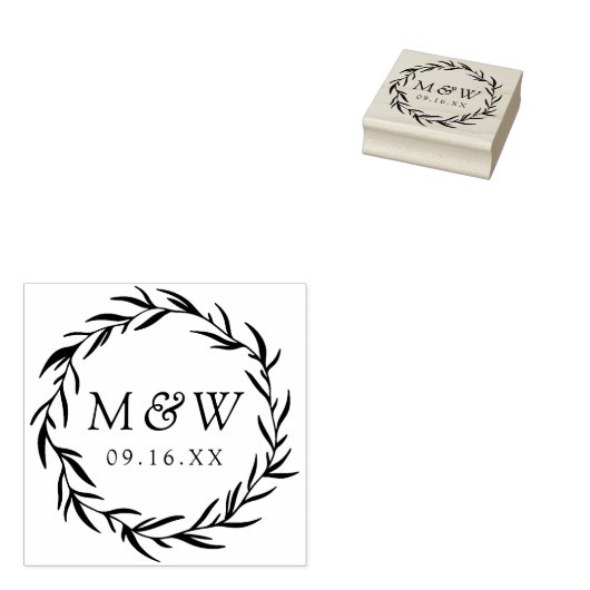 Laurel Wreath Monogram Wedding Rubberstempel (Gestempeld)