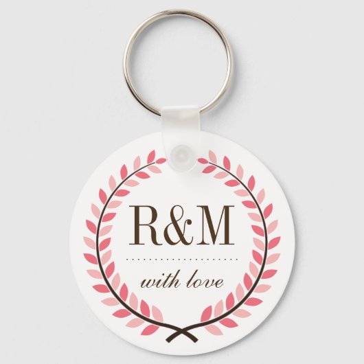 Laurel Wreath Monogram Wedding Sleutelhanger Pink  (Voorkant)