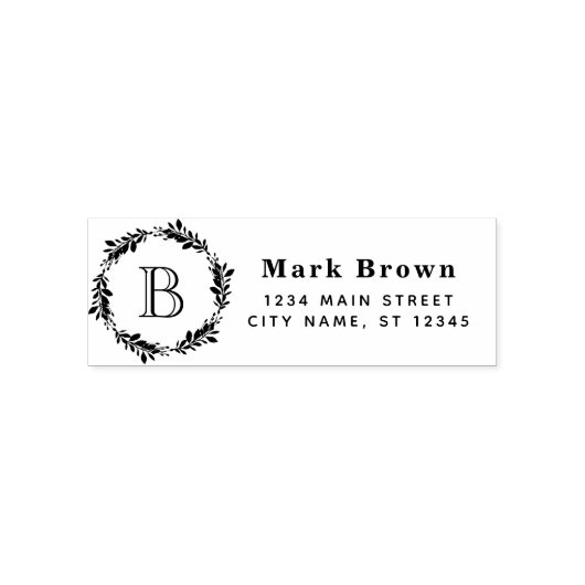Laurel Wreath Monogrammed Initiaal Retouradres Zelfinktende Stempel (Design)