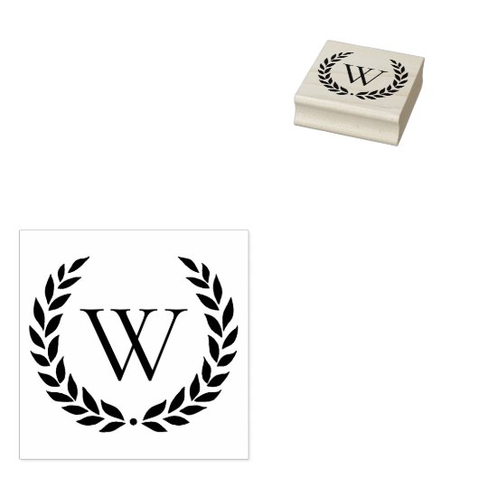 Laurel Wreath Monogrammed Initiaal Rubberstempel (Gestempeld)