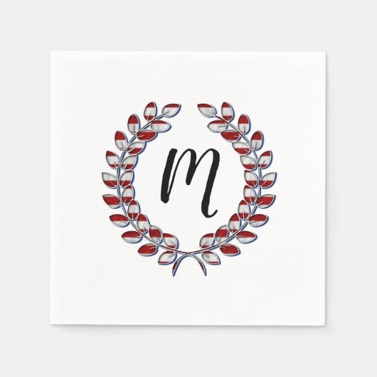 Laurel Wreath Monogrammed Red Striped Pattern Servet (Voorkant)