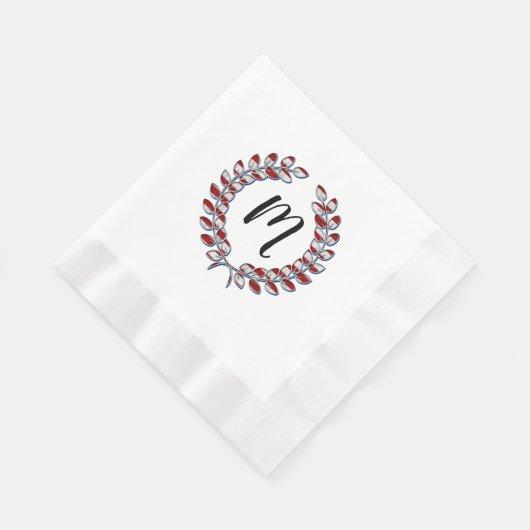 Laurel Wreath Monogrammed Red Striped Pattern Servet (Hoek)
