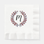 Laurel Wreath Monogrammed Red Striped Pattern Servet (Voorkant)