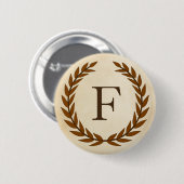 Laurel Wreath op het Initiaal Parchment Monogram F Ronde Button 5,7 Cm (Voorkant /achterkant)