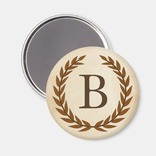 Laurel Wreath op Initiaal B van het Parchment Mono Magneet (Voorkant / Achterkant)