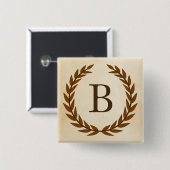 Laurel Wreath op Initiaal B van het Parchment Mono Vierkante Button 5,1 Cm (Voorkant /achterkant)