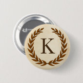 Laurel Wreath op Initiaal K van Parchment Monogram Ronde Button 5,7 Cm (Voorkant /achterkant)