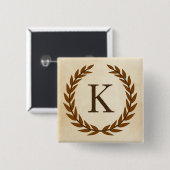 Laurel Wreath op Initiaal K van Parchment Monogram Vierkante Button 5,1 Cm (Voorkant /achterkant)