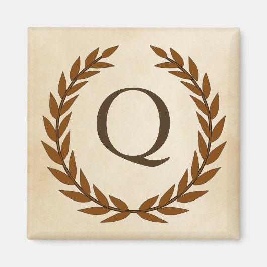 Laurel Wreath op Initiaal Q van Parchment Monogram Magneet (Voorkant)