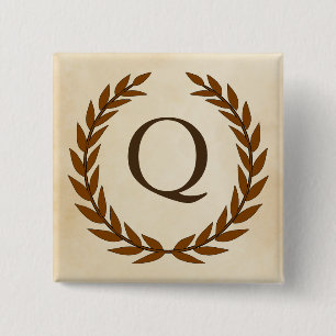 Laurel Wreath op Initiaal Q van Parchment Monogram Vierkante Button 5,1 Cm