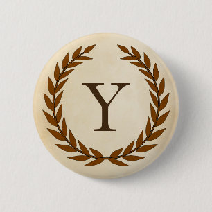 Laurel Wreath op Initiaal Y van het Parchment Mono Ronde Button 5,7 Cm