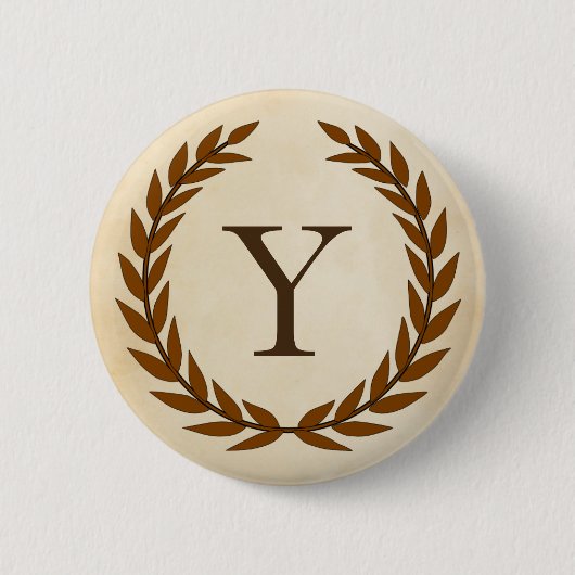 Laurel Wreath op Initiaal Y van het Parchment Mono Ronde Button 5,7 Cm (Voorkant)
