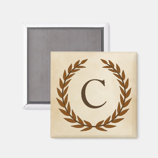 Laurel Wreath op Parchment Monogram Initiaal C Magneet (Voorkant / Achterkant)